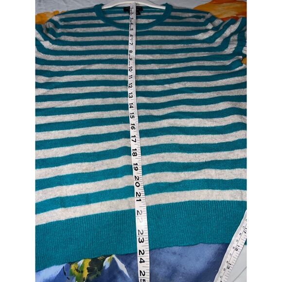 Lord & Taylor Cashmere Stripe Sweater Teal/White Size L - Picture 5 of 5